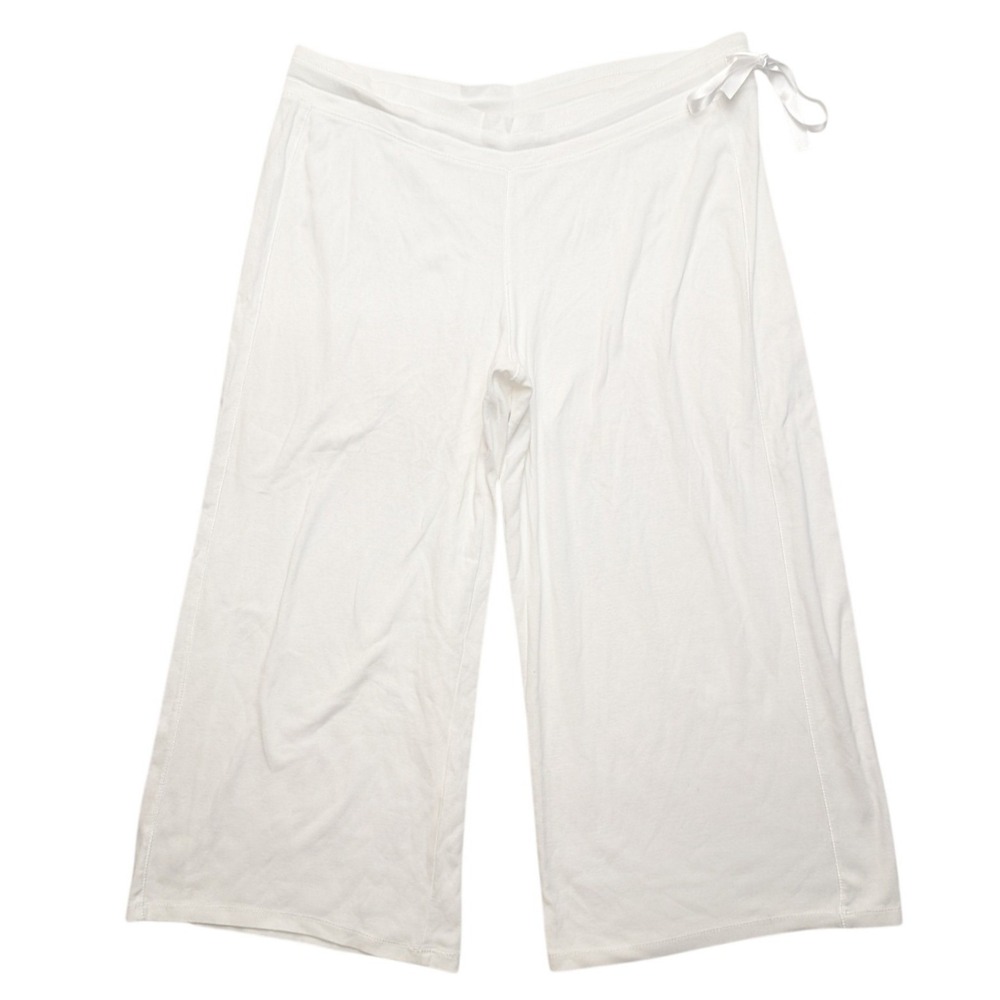Gilligan & O'Malley Gauchos Pants Womens L White Cotton Wide Leg Lounge Tie